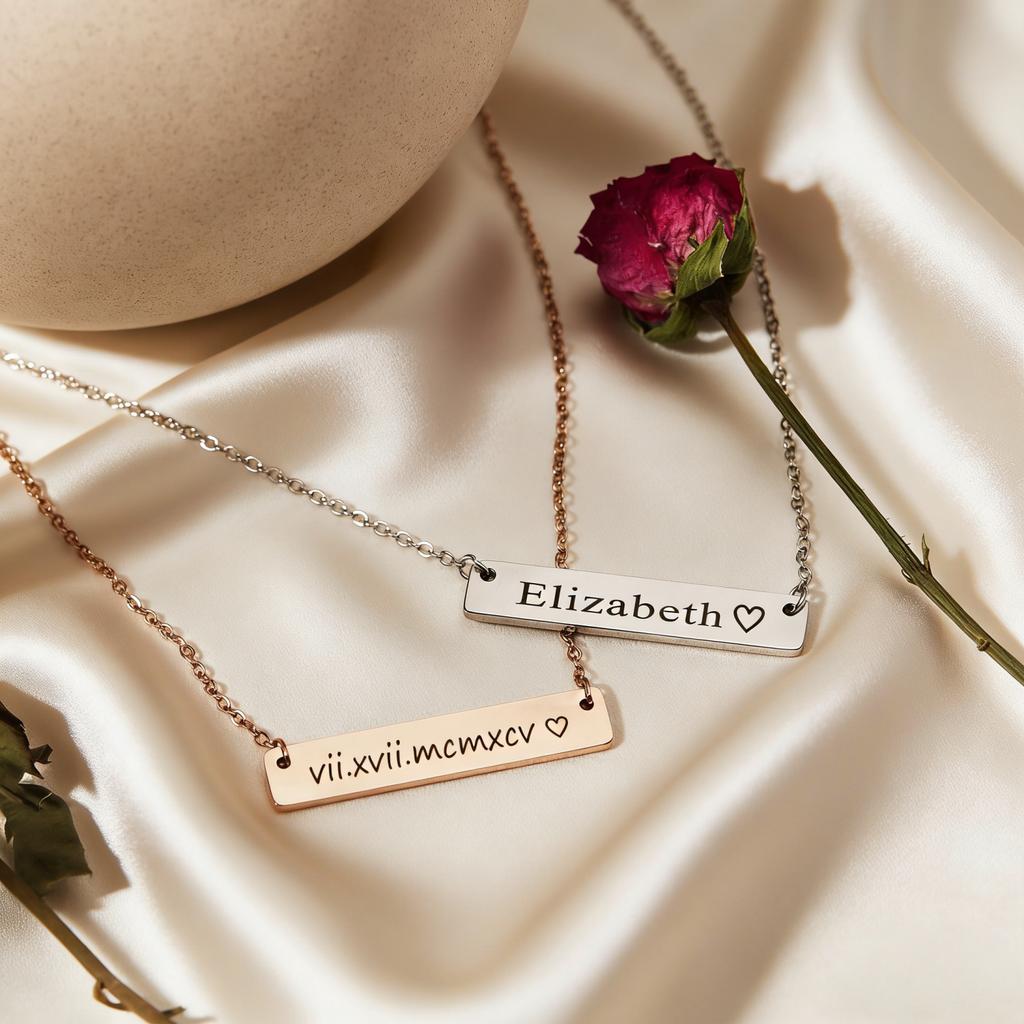 Custom Name Bar Necklace Engraved Message Necklace Gold Color Coordinates Engraved Bar Wedding Necklace Valentine's Day Gift