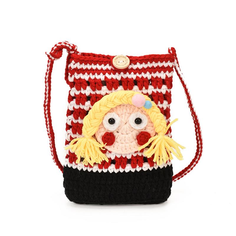 Cartoon Little Girl Single-shoulder Bag Hand-knitted Girls' and Boys' Cross-body Bag for Children, Small Children's Wallet