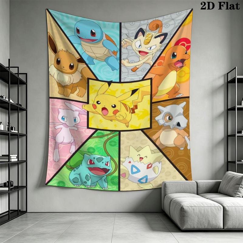 Pokemon Wall Tapestry Aesthetic Wall Hanging Printed Fabric Blanket Decorative Tapestries for Bedroom Living Room Home Decor