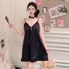 New Pajamas Women's Spring and Summer Ice Silk Thin Pure Desire Wind Sweet with Chest Pad Suspender Nightdress Lace-up Loungewear