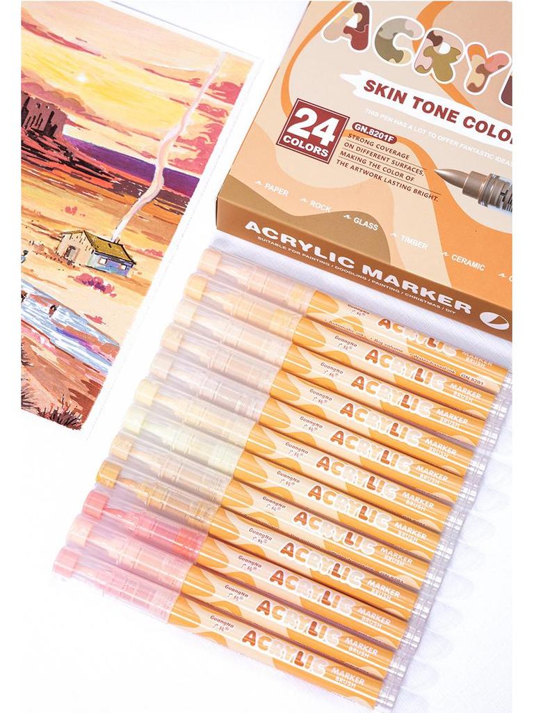 Guangna 8201 Acrylic Marker Set: 24 Skin Tone & Macaron Colors for Art Painting