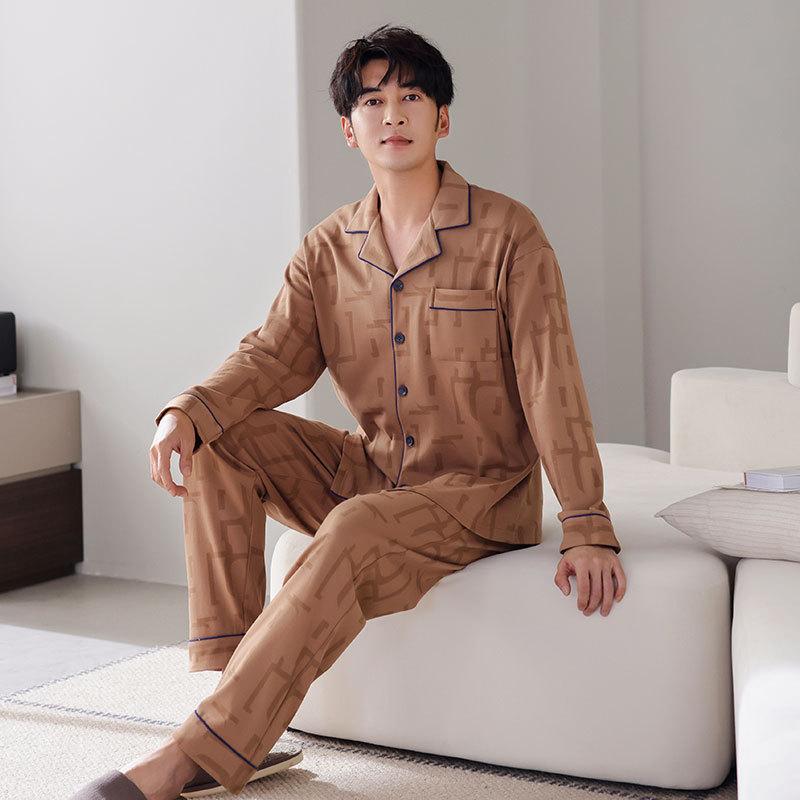 Pajamas Men'S Spring And Autumn Autumn Cotton Long Sleeve Loungewear Men'S Thin Suit
