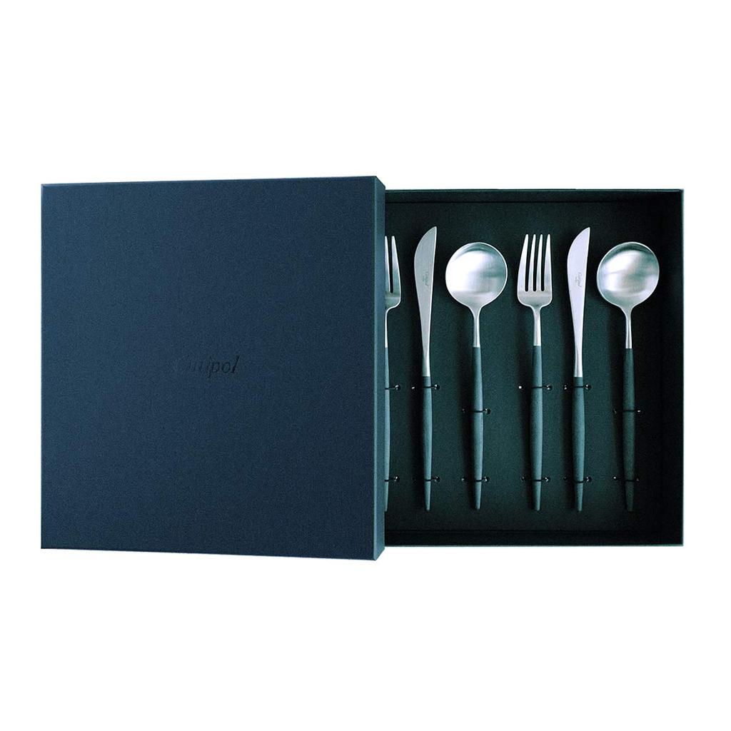 Cutipol GOA Dinner Set Dinner 2 2 in a Presentation Box x 6-Piece (2 Knives, Forks, Spoons) (Black Silver)
