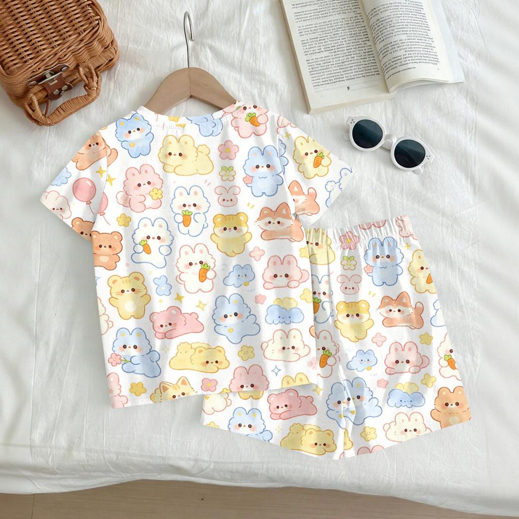 Kids Casual Short Sleeve Shirt and Shorts Set Animal Print Two Piece Outfit Lightweight Comfortable Summer Wear for Boys and Girls