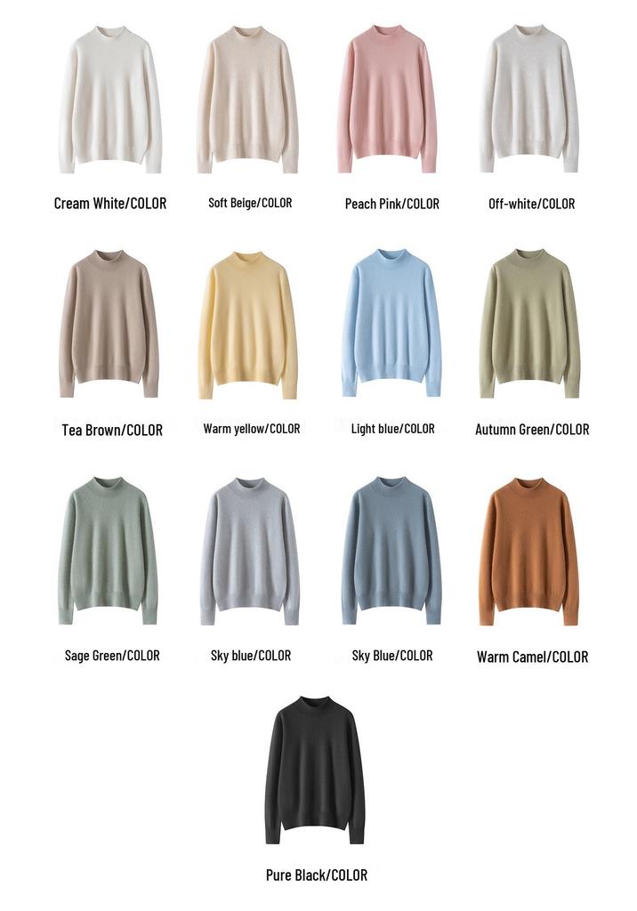 Women's Pure Cashmere Long-Sleeve Round Neck Pullover Sweater - Warm, Soft, Solid Color Base Layer