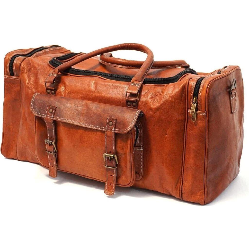 Men's Travel Bag Genuine Goat New Leather Duffel Luggage Sport Weekend