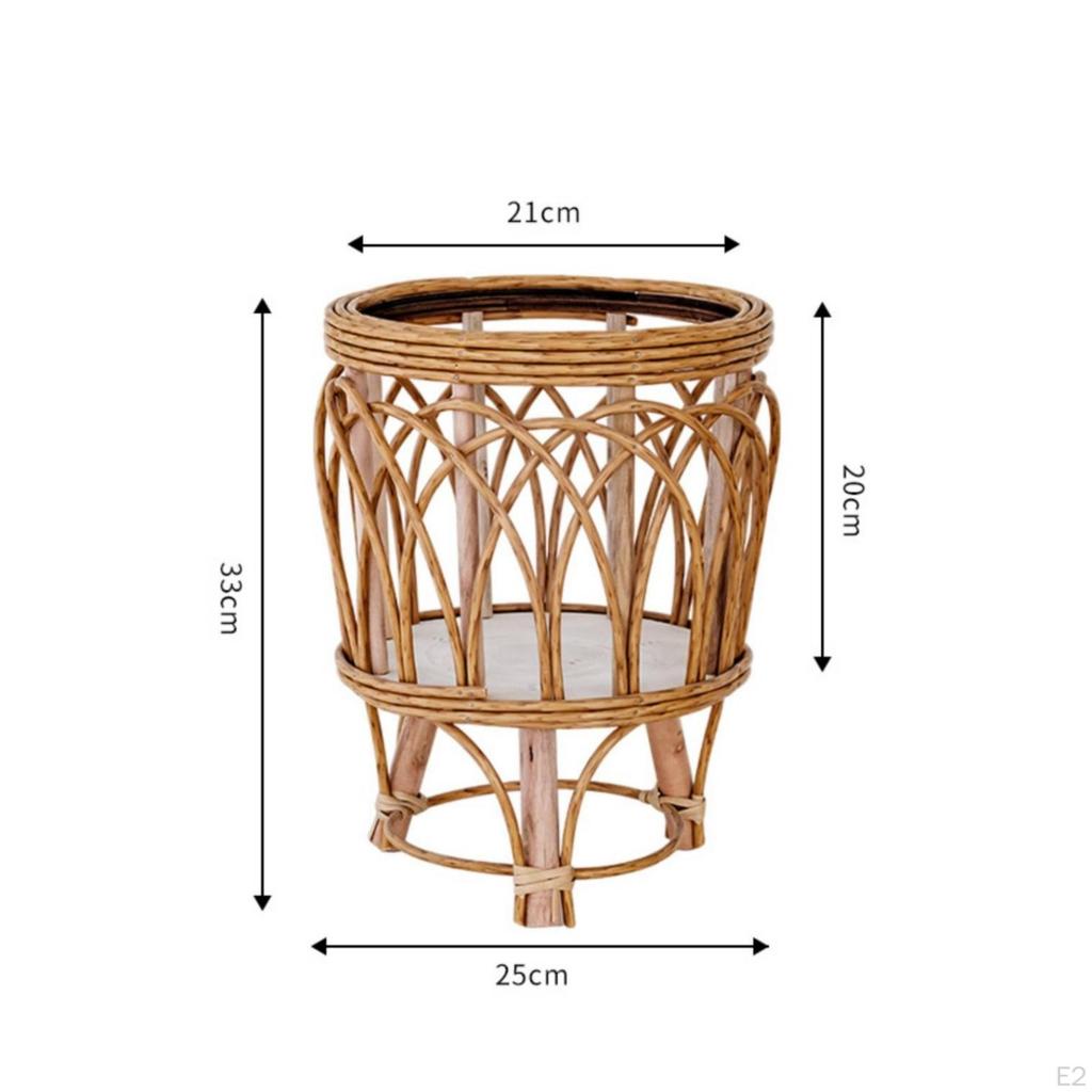 Rattan Plantenstandaard met Poten Houtnerf Kleur Lichtgewicht Gevlochten Mand