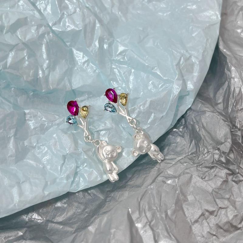 Pinkdudu Fashion Multicolor Rhinestone Balloon Bear Drop Earrings Creative Sweet Cute Animal Earring for Women Jewelry PD1462