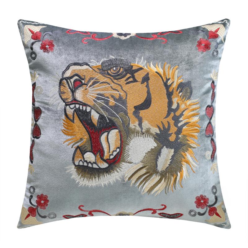 Tiger Head Embroidered Pillow Cover American Retro High Quality Cushion Cover Pillows Decor Home