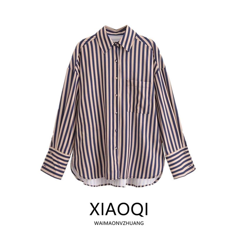 2024 Women's Spring New Stripes Casual Easiest for Match Loose Lapels Long Sleeve Shirt Top 2731816 704