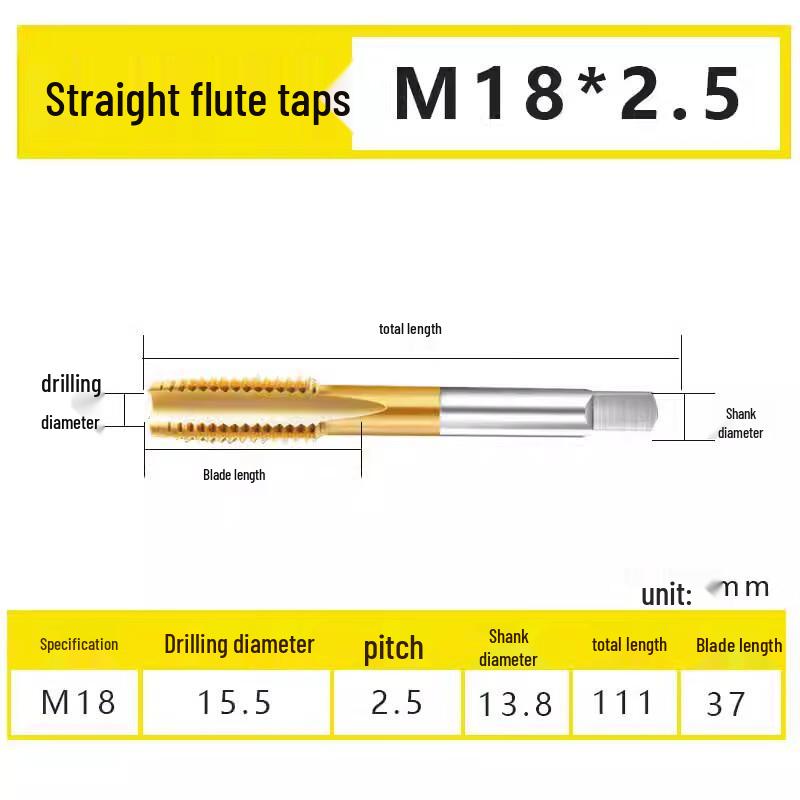 Titanium Plated Machine Tap M18x2.5