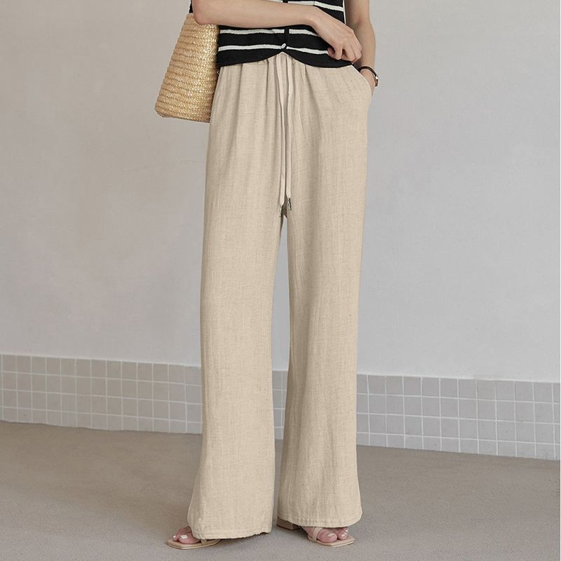 Spring and Summer New Cotton Hemp Loose Elastic Waist Women's Wide Leg Pants