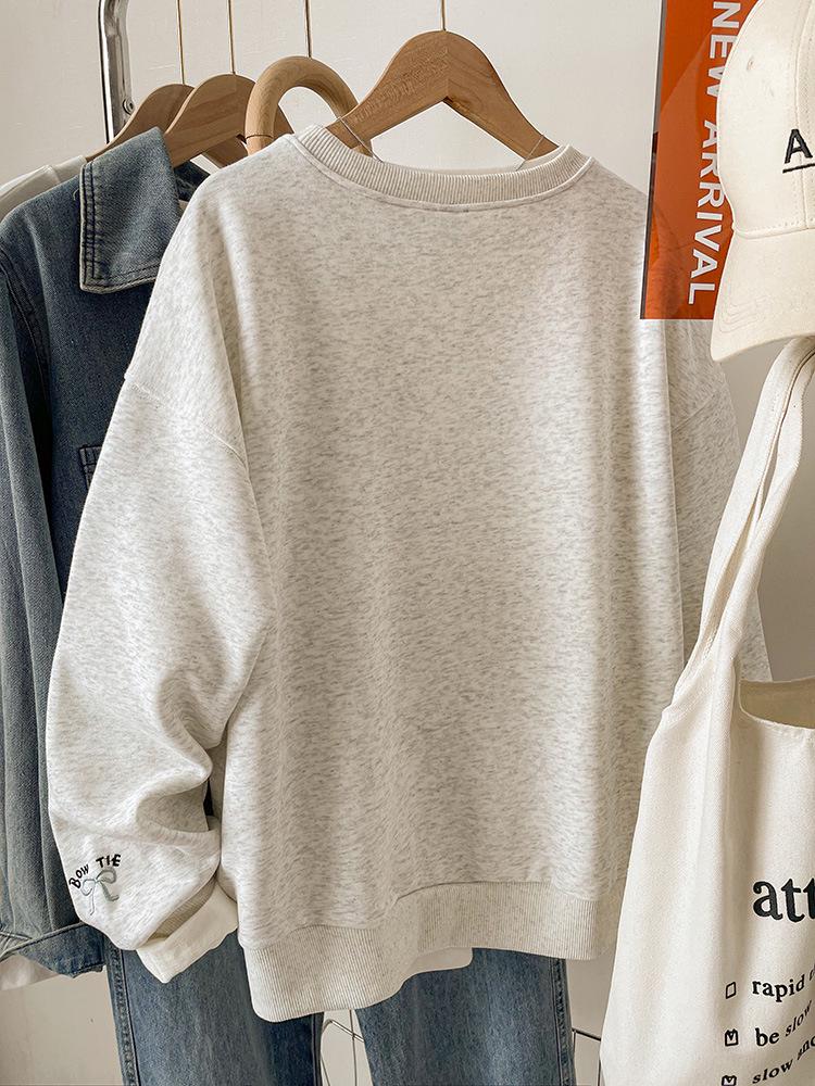 Damen Besticktes Graues Sweatshirt, Herbst/Winter 2025, Locker Geschnitten Übergröße, Petite Oberbekleidung Top