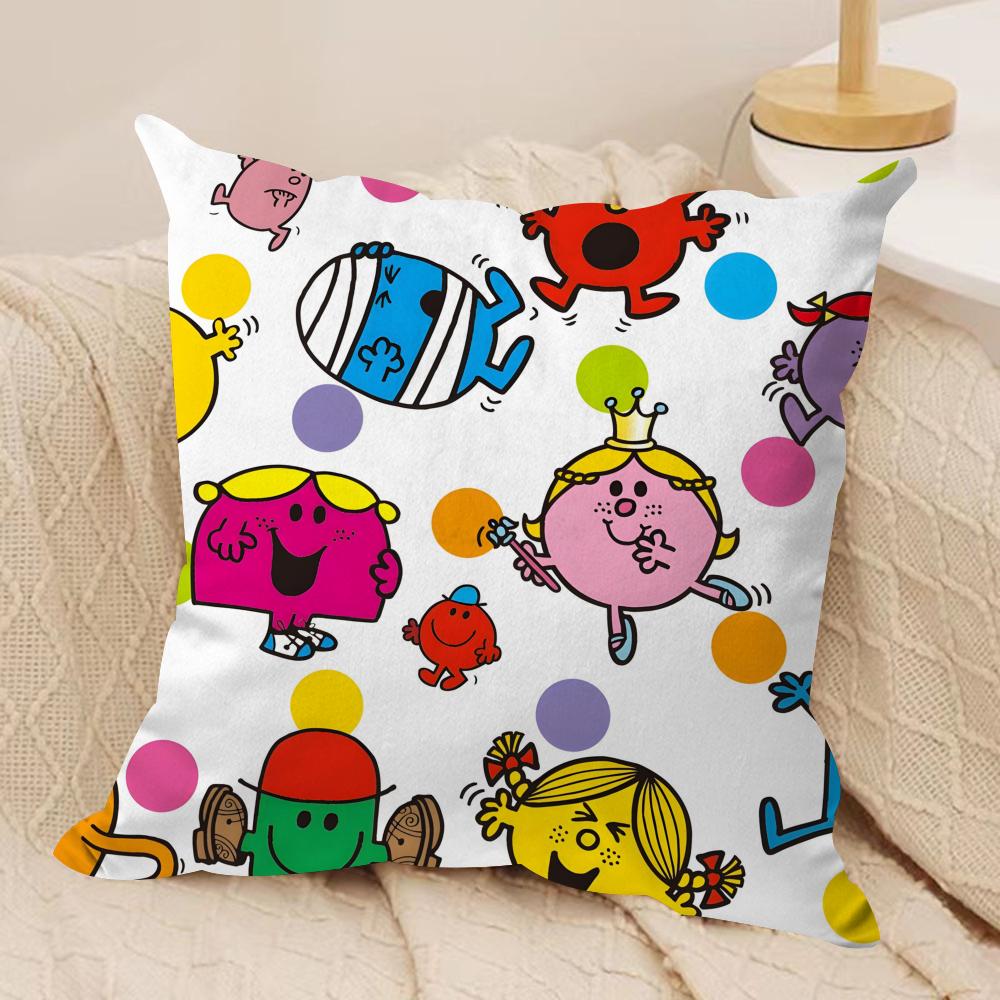 Mr Men and LLittle Miss Cushion Cover Soft Plush Fabric DoubleSided Printed Sofa Cushion Cover for All Seasons Home DecorGift