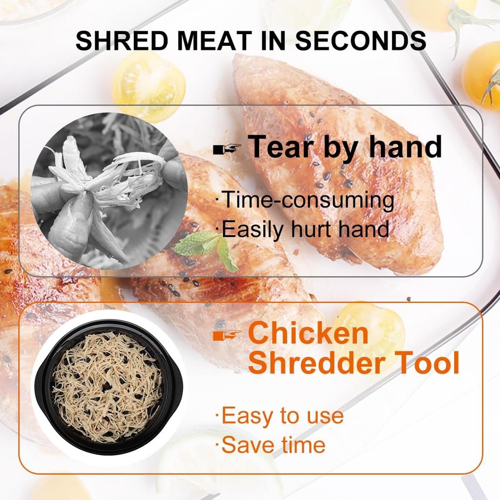 Upgraded Chicken Shredder with Transparent Cover: Large Anti-Slip Rotating Tool for Chopping Chicken Beef Cabbage,Vegetables 4