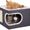 Foldable Double-Entry Enclosed Cat House With Scratching Board Non-Shedding Fabric Pet Bed Indoor Cats