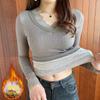 Women's Winter Velvet & Lace V-Neck Top with Thermal Bottoming Shirt