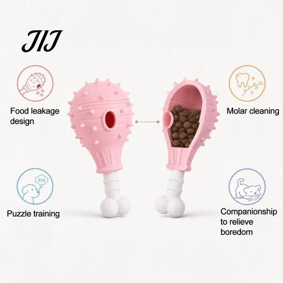 Food Leakage Puzzle Toys Dog Treat Dispenser Toy, Spiky Chicken Leg Chew Rubber Interactive Play for Boredom Feeder Aggressive Chewers, Dental