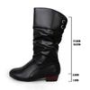 Fashion Fashion White Women's Mid Calf Boots Pleated Design PU Leather Cowboy Boots Woman Lace Up Comfort Low Heels Casual Botas Mujer