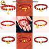 Women's Gold Agate Bracelet with Lily Flower Charm – 999 Pure Gold Luck Bead and Woven String Gift