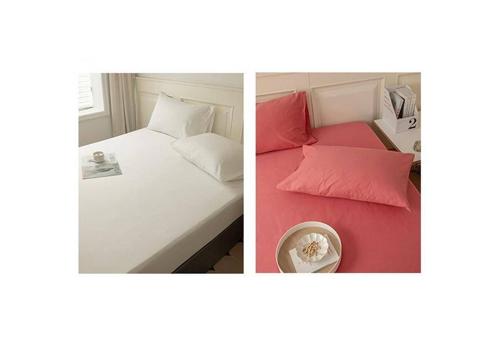Solid Color Cotton Fitted Sheet & Pillowcase Set - Single Bed Mattress Protector