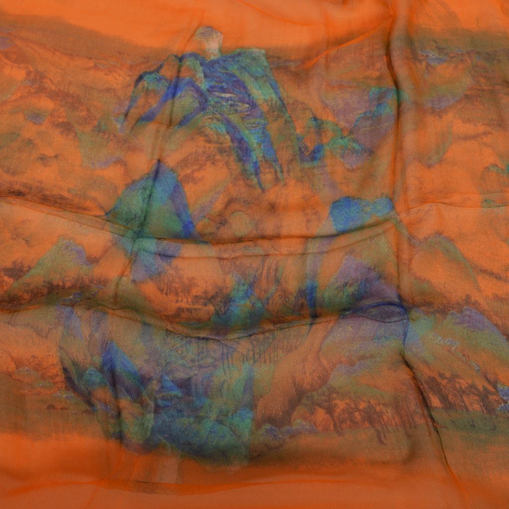 [BYSIFA] Orange Women Mulberry Silk Scarf Printed 170*105cm Fashion Water Ink Painting Luxury Scarves Shawl For Spring Autumn