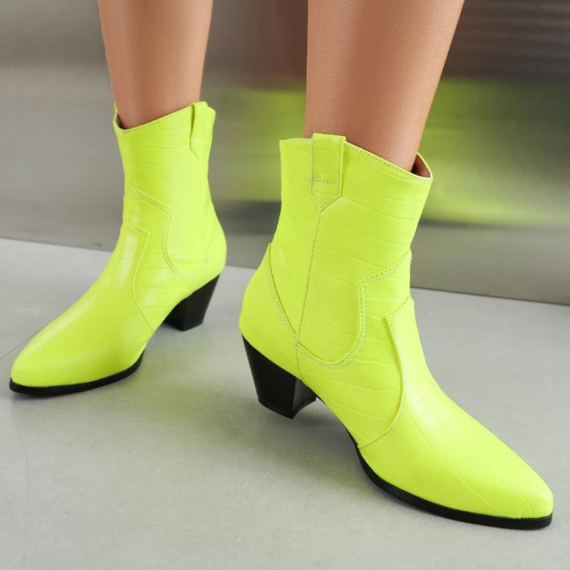 Yellow Brown Women's Ankle Boots New 2025 Autumn Winter Western Short Cowboy Boot Shoes Black Low Heels Party Footwear Shoes