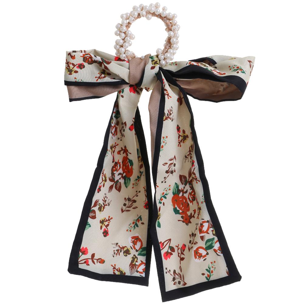 Pearl Hair Band Hair Tie Chiffon Fashion Ribbon Hair Rope Girl Streamer Ponytail Bowknot Ribbon Rubber Band Hair Accessories Headdress