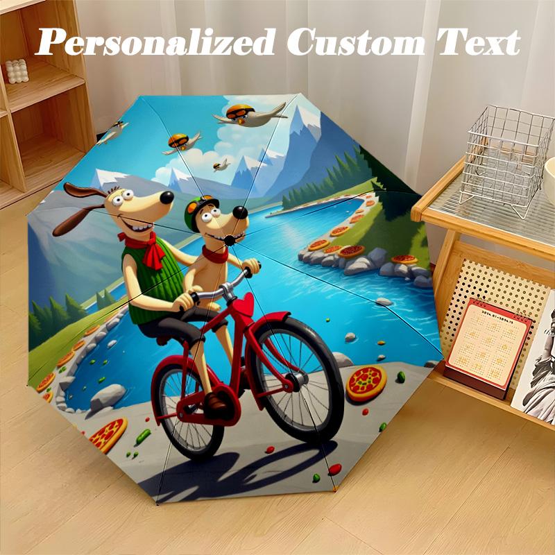 8‑Rib Automatic Umbrella, Wallace And Gromit Design Foldable Umbrella for Sun Rain Protection Travel