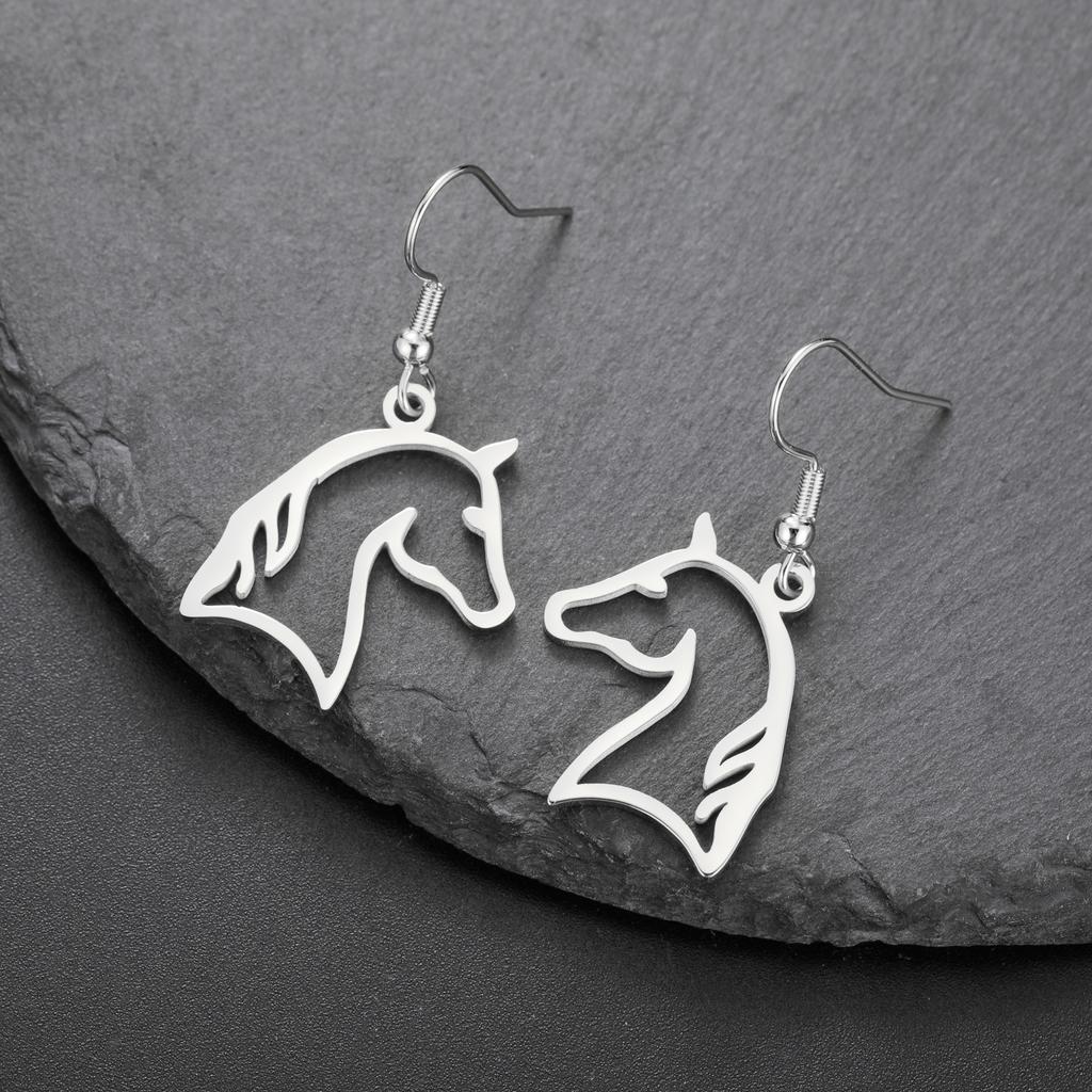 Horse Head Earrings Stainless Steel Jewelry Hollow Animal Pendant for Women Girls Gold Color Zodiac Horse New Year 2026 Trend