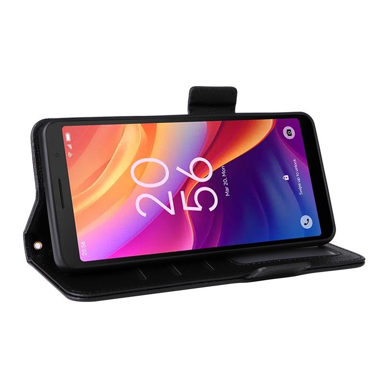 TCL 501 4G Leather Phone Case with Card Slot, Stand, and Lanyard.