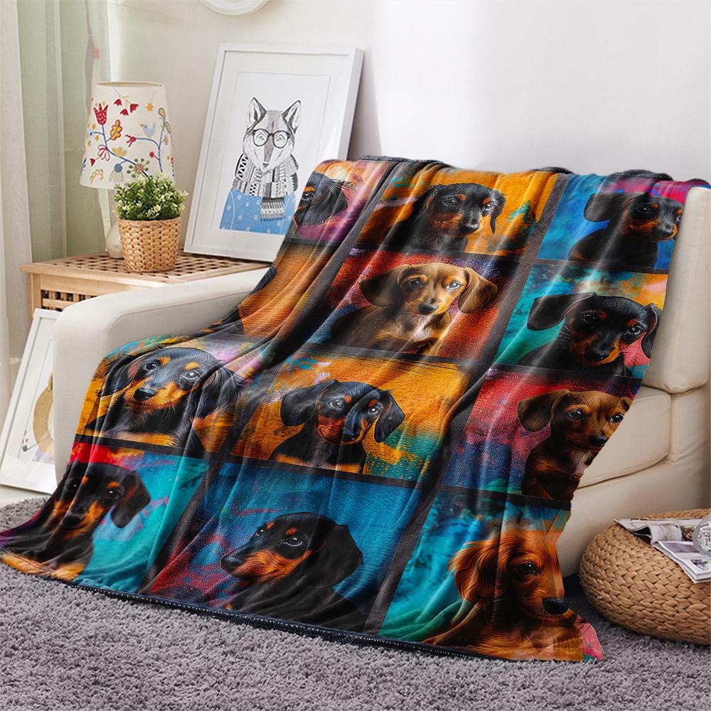 1 Stück Dackel-Puzzle-Print Flanelldecke, Hohe Qualität, Bequem für alle Jahreszeiten, Heimdekoration, Wärme und Komfort, Perfekt für Weihnachtsgeschenke