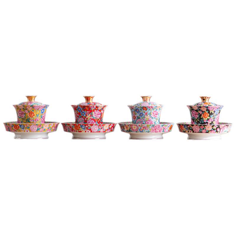 Gaiwan Enamel Overglaze Sancai Bowl Set - National Tide Kung Fu Tea Brewing Cup, Light Luxury Style