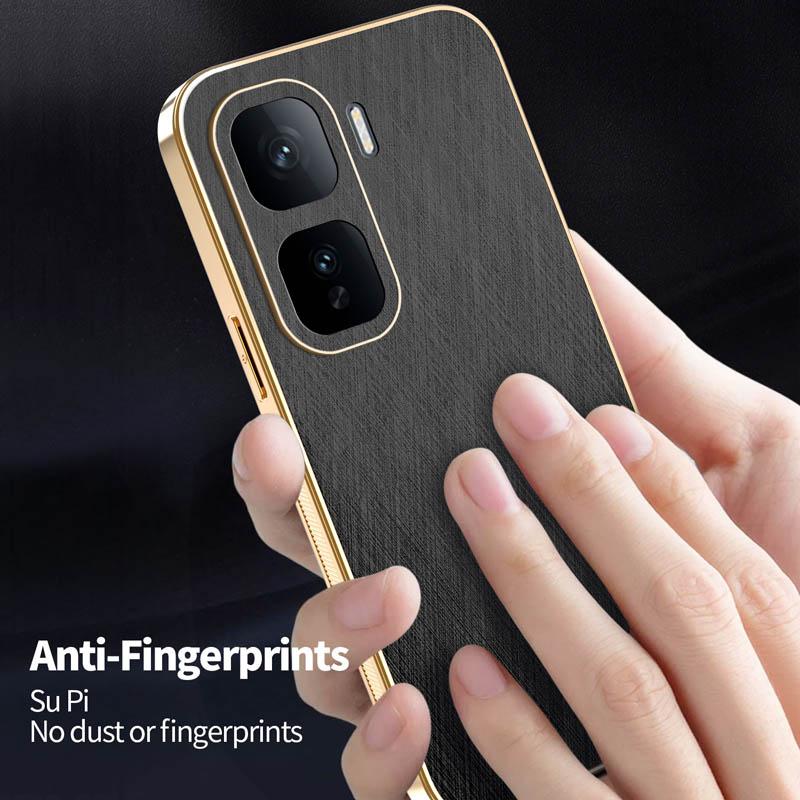 Stripe Thread Texture Leather Back Plating Case For iQOO Neo10 9 9S 8 Pro Plus Anti Fingerprint Slide Camera Protector Shell