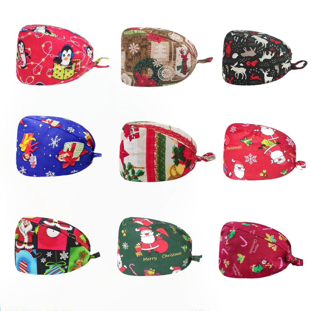 Cute Christmas Cartoon Surgical Cap - Comfortable Cotton Dustproof Head Cover for Chefs & Nurses