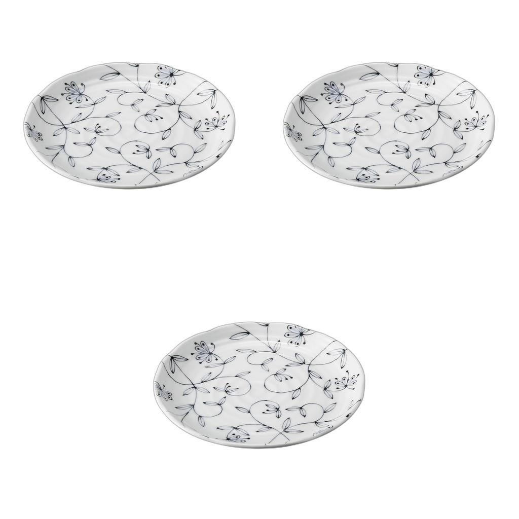 Set of 3 Yume no Hana Blue Plates x Medium Ceramic Plates by Setomonohonpo 7.0 [21.4 2.7 cm]