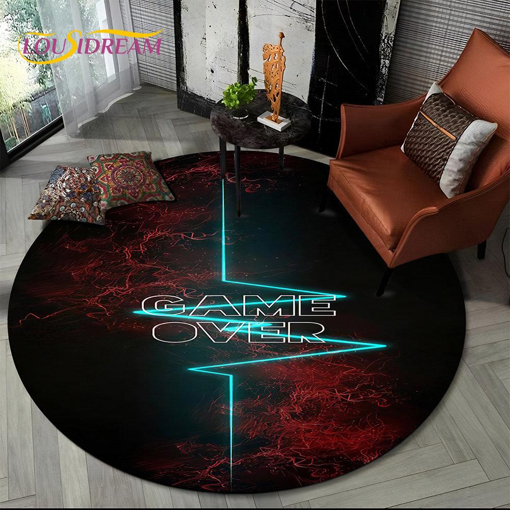 Cartoon Gamer Game Controller Round Area Rug,Circle Carpet Rug for Living Room Children's Bedroom Sofa Decor,Non-slip Floor Mat