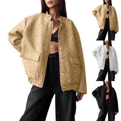 Damen Business Casual Glitzer Revers Arbeitsjacken Vorne Offen Langarm Herbst Outfit