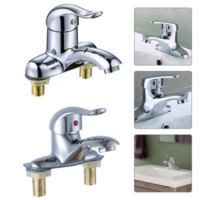 Bathroom Faucet Double-Hole Basin Hot And Cold Water Faucet Bathroom Sink Mixing Valve Switch Stainless Steel Sink Mixer Tap