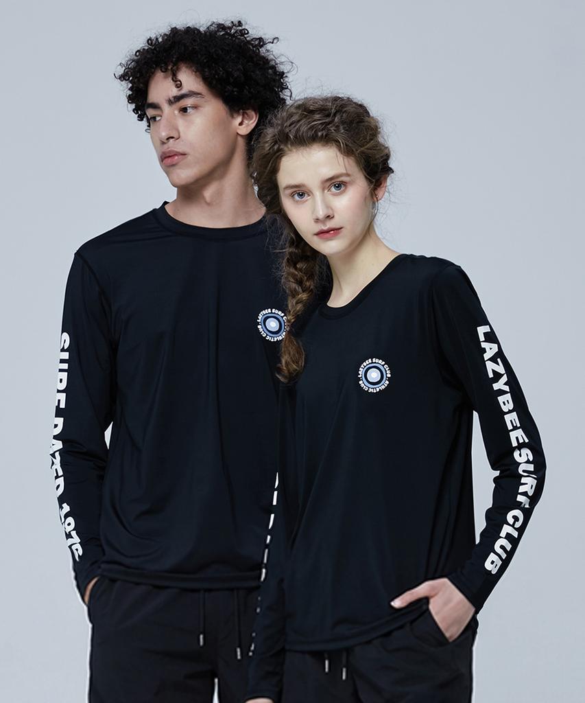 Leijibi Dry Cooling Lettering Loose Fit Men'S Long Sleeve Body Cover Rash Guard Black