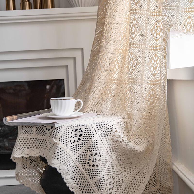 Vintage Hollow Crochet Lace Rod Pocket Sheer Curtain