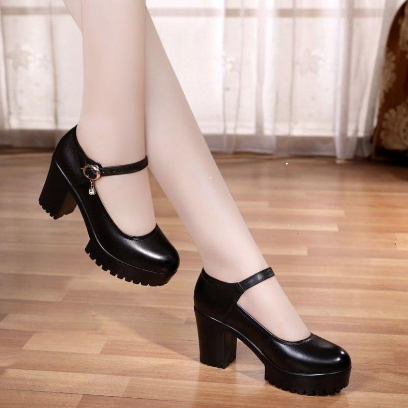 British Thick High Heels Mary Jane Shoes Round Head Leather Shoes Platform Sole Shallow Mouth Single Shoes 2025 New Retro High Heels Women