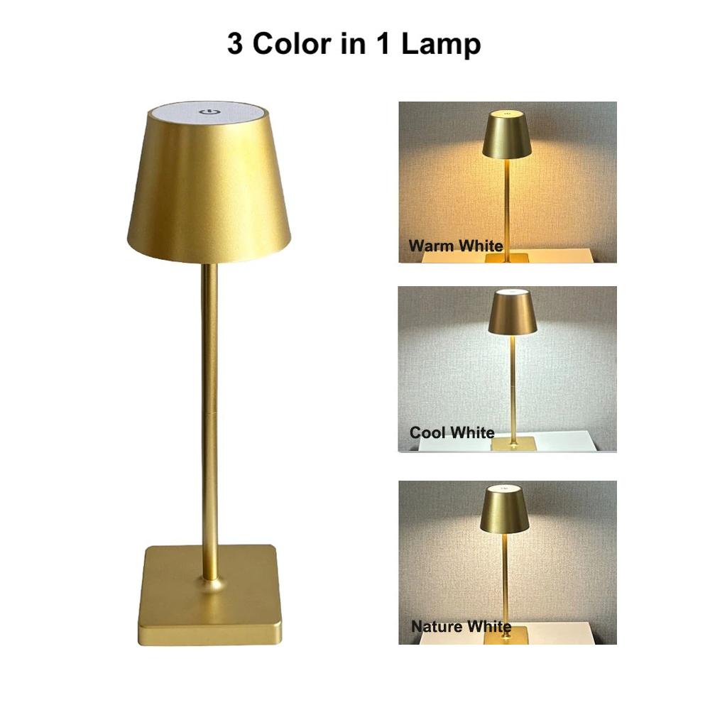 LED Touch Sensor Table Lamp Rechargeable Wireless 3 Colors Desktop Night Light for Restaurant Hotel Bar Room Decor