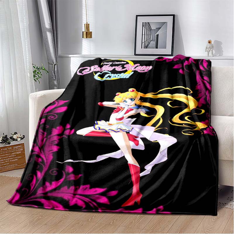2026 new cartoon S-Sailor M-Moon flannel printed soft blanket sofa bed cover oversized office hotel airplane travel gift blanket