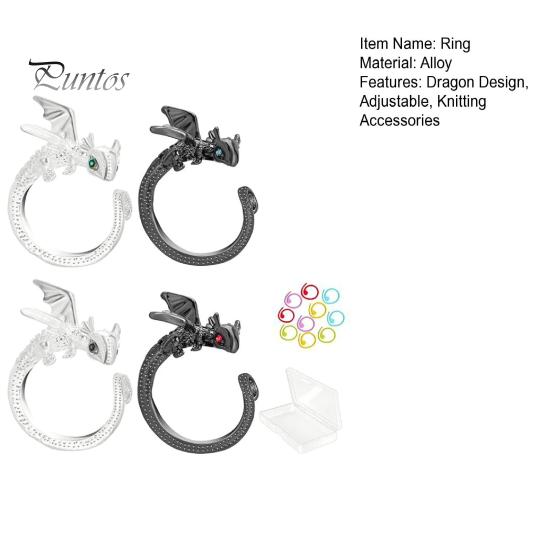 Dragon Crochet Tension Rings Adjustable Crocheting Rings with Metal Spiral Stitch Markers Dragon Yarn Holder Ring with Storage Box for Knitting