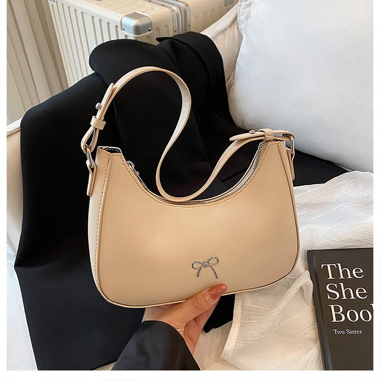 French Style Faux Leather Shoulder Bag for Women with Bow Knot Decoration Tote Handbag