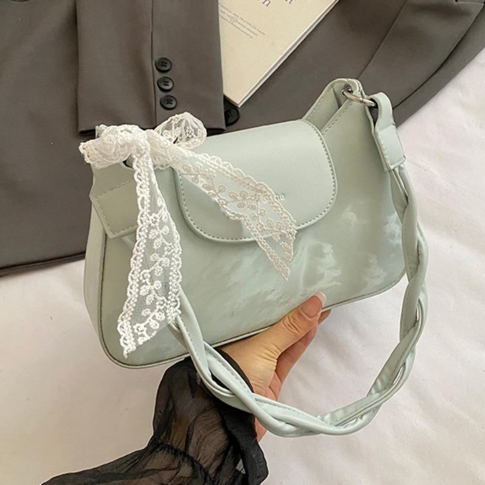 

Elegant Bow Underarm Bag Smooth Women s Armpit Bag Trendy Lace Ribbon Handbag Outdoor зелёный