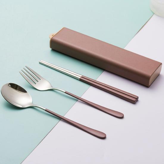 Tableware Set Rust-proof Smooth Surface Stainless Steel Spoon Fork Chopsticks Portable Cutlery Set with Box Kitchen Accessories