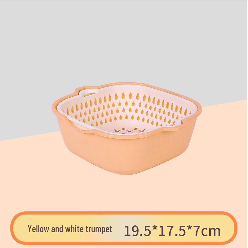 Double-Layer Drain Basket Set: 6-Piece Creative Kitchen Vegetable and Fruit Wash Basin