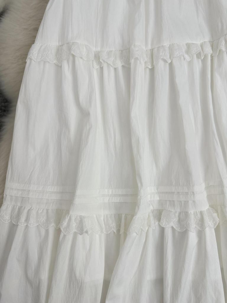 2025 Autumn/Winter Japanese-Korean Patchwork Lace A-line Midi Skirt